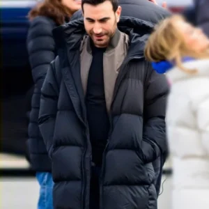 Office Romance Brett Goldstein Black Puffer Coat