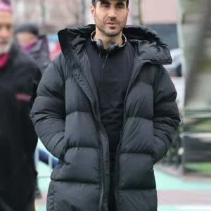 Office Romance Brett Goldstein Black Puffer Coat Back