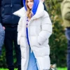 Office Romance Jennifer Lopez White Puffer Coat Back