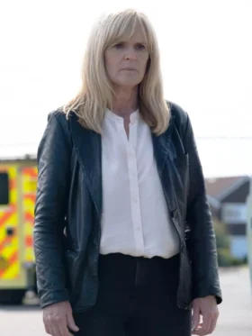 Protection Siobhan Finneran Black Leather Blazer Side