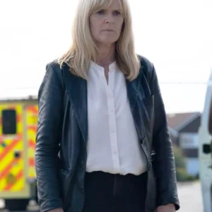 Protection Siobhan Finneran Black Leather Blazer Side