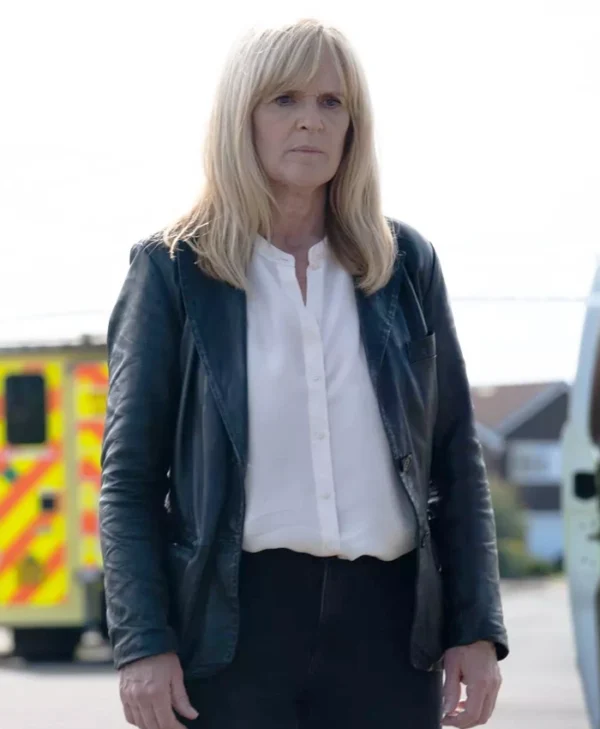 Protection Siobhan Finneran Black Leather Blazer Side