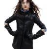 Raffey Cassidy 2025 Black Leather Jacket Side