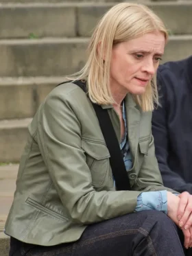 Reunion S01 Anne-Marie Duff Green Leather Jacket Side