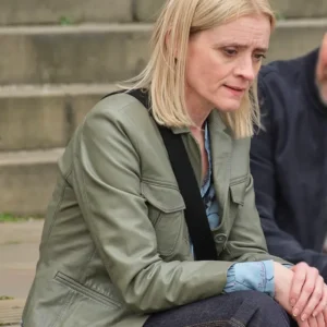 Reunion S01 Anne-Marie Duff Green Leather Jacket Side