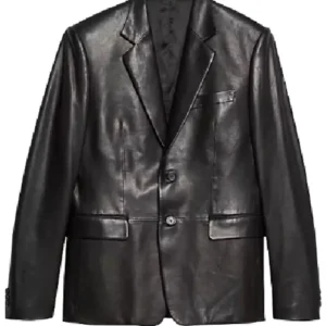Running Point S01 Kate Hudson Leather Blazer