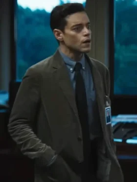 The Amateur 2025 Rami Malek Grey Wool Coat Front