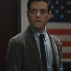 The Amateur 2025 Rami Malek Grey Wool Coat