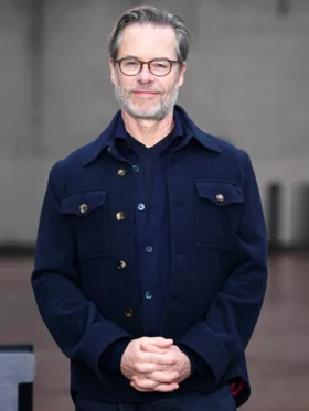 The Brutalist Guy Pearce Blue Wool Jacket