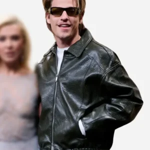 The Electric State 2025 Jake Bongiovi Black Leather Jacket Side