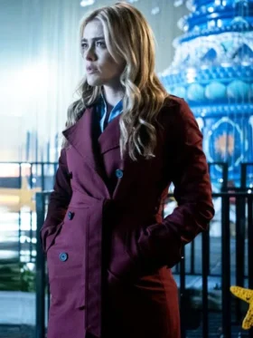 The Hunting Party S01 Melissa Roxburgh Maroon Coat Front