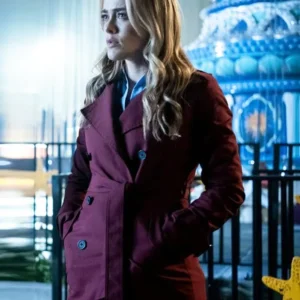 The Hunting Party S01 Melissa Roxburgh Maroon Coat Front