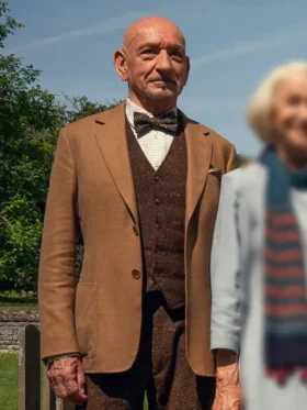 The Thursday Murder Club 2025 Ben Kingsley Brown Blazer