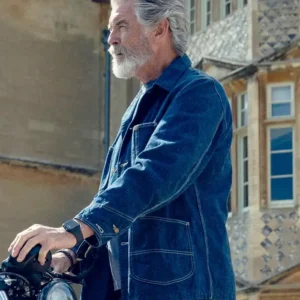 The Thursday Murder Club 2025 Pierce Brosnan Denim Jacket Front