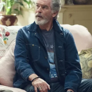 The Thursday Murder Club 2025 Pierce Brosnan Denim Jacket Side