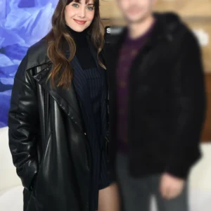 Together 2025 Alison Brie Black Leather Coat