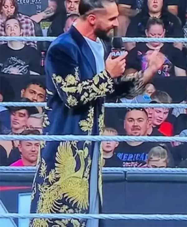 WWE Seth Rollins RAW Golden Peacock Long Coat right