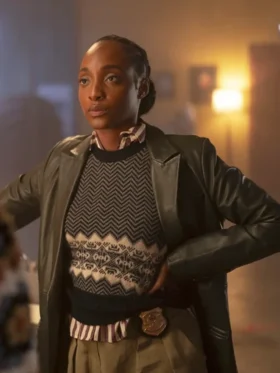 Will Trent S03 Faith Mitchell Black Leather Coat Side