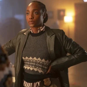 Will Trent S03 Faith Mitchell Black Leather Coat Side