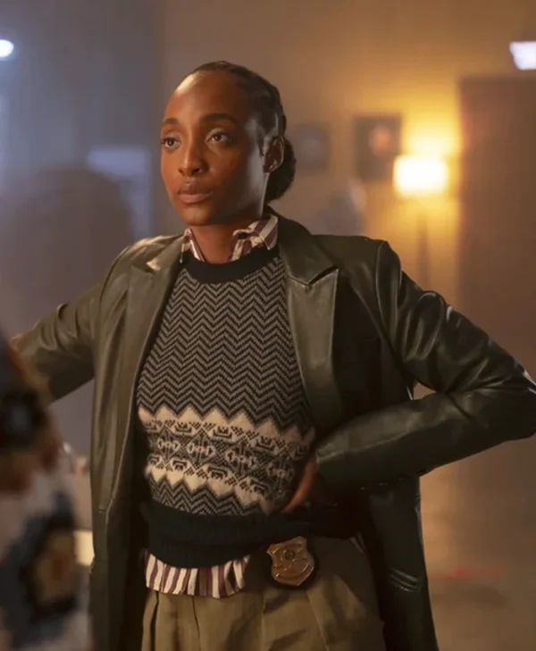 Will Trent S03 Faith Mitchell Black Leather Coat Side