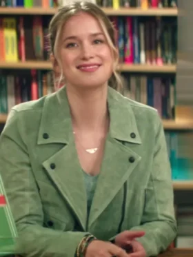 You S05 Elizabeth Lail Green Suede Leather Jacket Front
