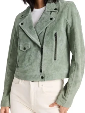 You S05 Elizabeth Lail Green Suede Leather Jacket