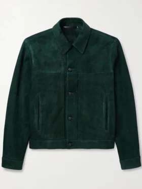 You S05 Penn Badgley Green Suede Leather Jacket