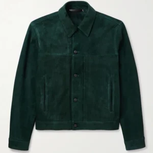 You S05 Penn Badgley Green Suede Leather Jacket
