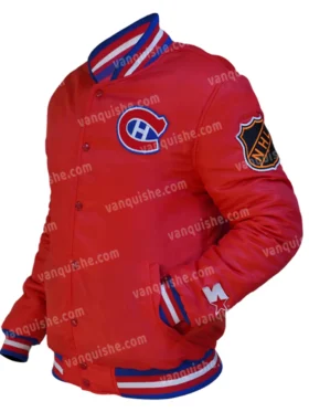 80’s Montreal Canadiens Red Satin Varsity Jacket Front