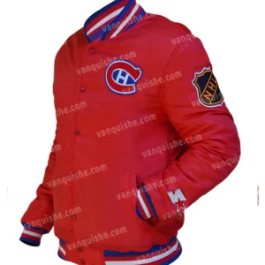 80’s Montreal Canadiens Red Satin Varsity Jacket Front