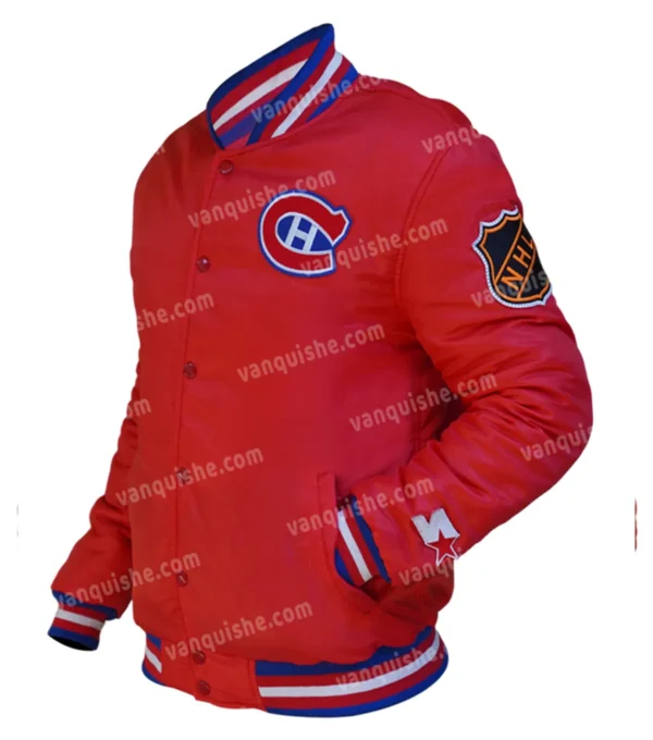 80’s Montreal Canadiens Red Satin Varsity Jacket Front