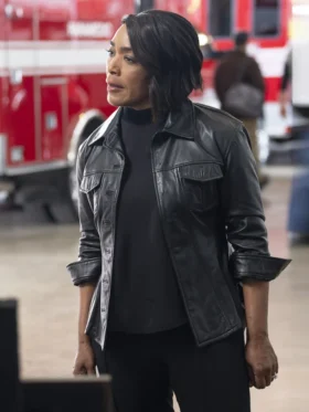 9-1-1 S08 Angela Bassett Black Leather Jacket Side