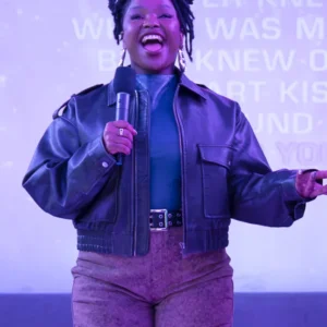 Abbott Elementary S04 Courtney Taylor Black Leather Jacket Side