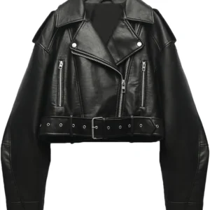 Ami Real Leather Cropped Biker Jacket