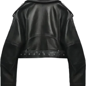Ami Real Leather Cropped Biker Jacket For Sale