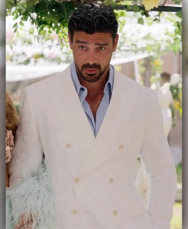 Another Simple Favor 2025 Michele Morrone White Blazer Back
