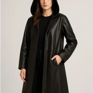 Ballerina 2025 Ana de Armas Black Hooded Leather Coat