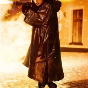 Ballerina 2025 Ana de Armas Black Hooded Leather Coat