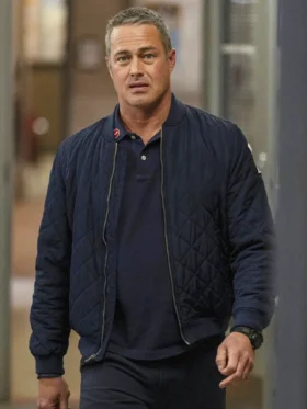 Chicago Fire S13 Taylor Kinney Blue Quilted Jacket Side