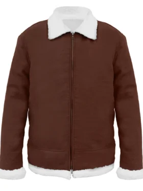Classic Brown Shearling Suede Leather Jacket