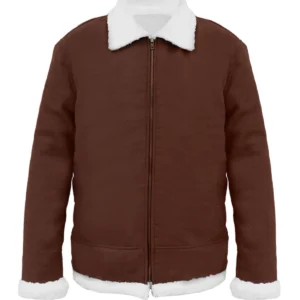 Classic Brown Shearling Suede Leather Jacket