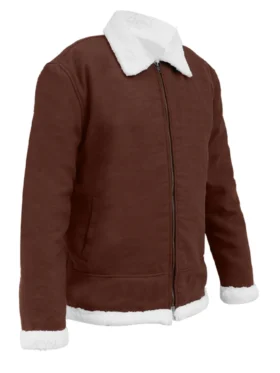 Classic Brown Shearling Suede Leather Jacket Side Look