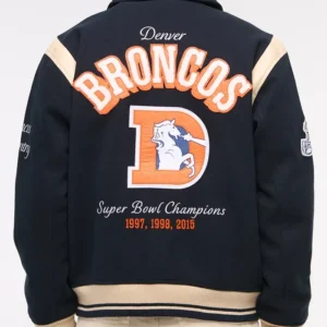 Denver Broncos Varsity Bomber Navy Blue Jacket For Sale
