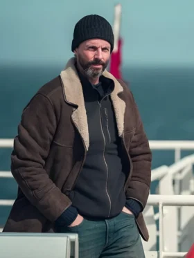 Dept. Q S01 Matthew Goode Shearling Coat Side