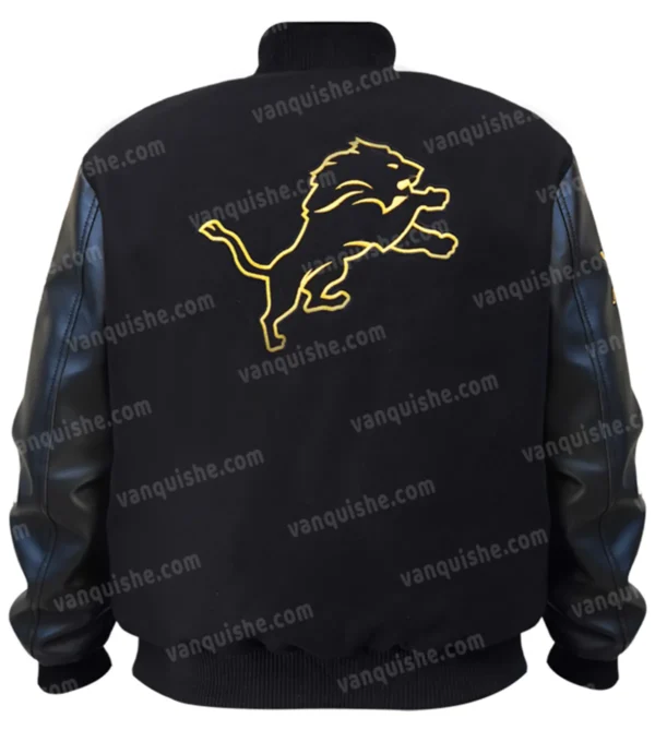 Detroit Lions Wool Black Varsity Jacket Back