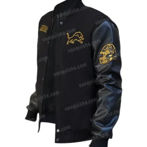 Detroit Lions Wool Black Varsity Jacket Side Look