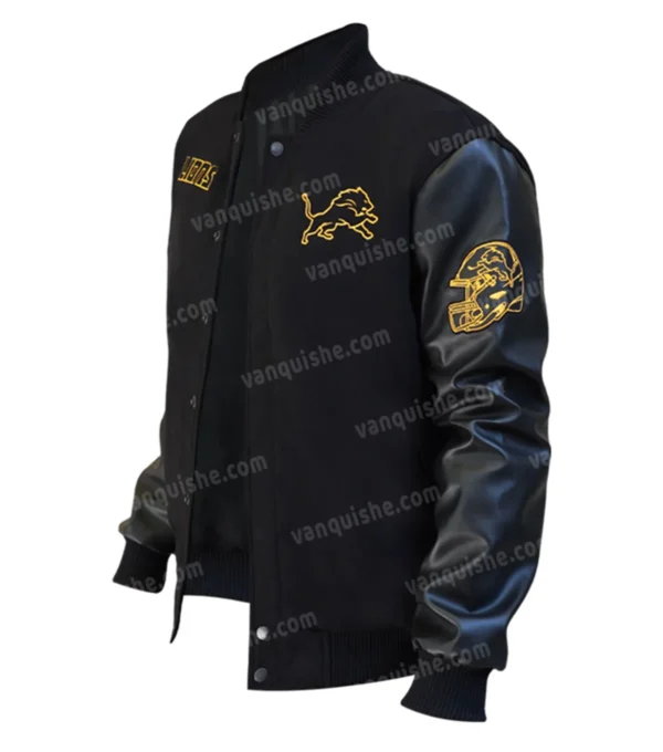 Detroit Lions Wool Black Varsity Jacket Side Look