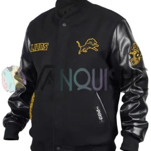 Detroit Lions Wool Black Varsity Jacket left