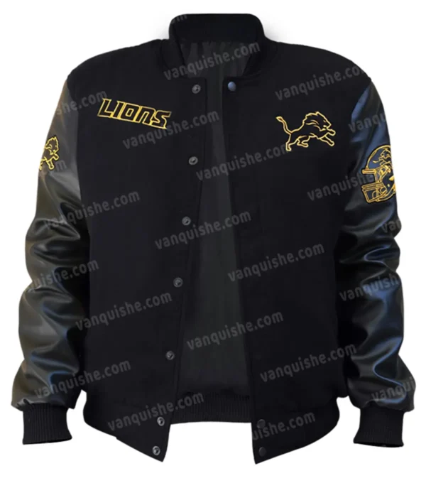 Detroit Lions Wool Black Varsity Jacket on Sale