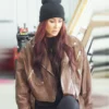 Down Home Fab S03 Chelsea DeBoer Brown Leather Biker Jacket